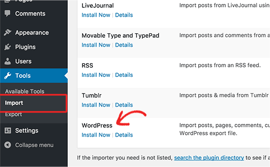 Installer l'importateur WordPress