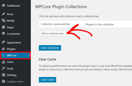Ajouter une clé de collection sur le plugin WPCore Plugin Manager