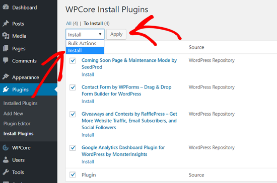 Installer les plugins WordPress en vrac avec WPCore