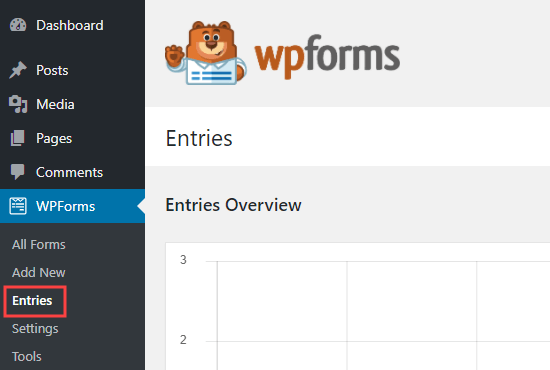 La page Entrées pour WPForms dans l'administrateur WordPress