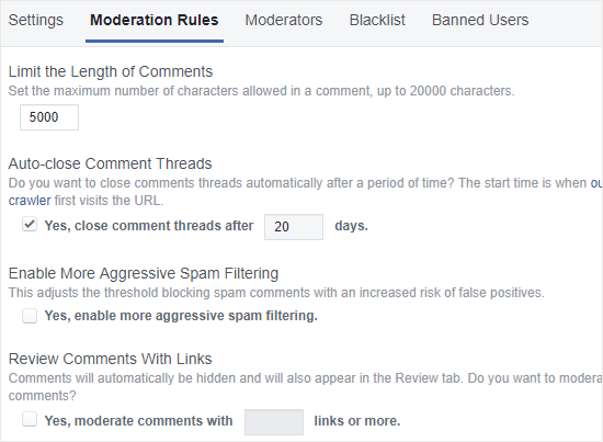 Règles de modération des commentaires FB