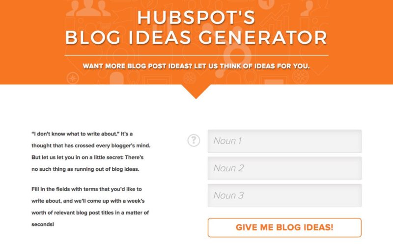 capture d'écran du générateur d'idées de blog de hubspot