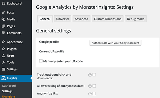Authentifier votre compte Google pour sélectionner votre profil Analytics