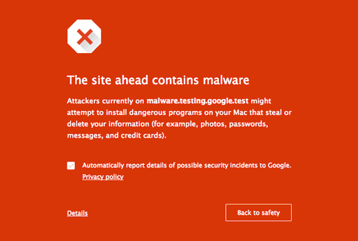Avertissement de malware dans Google Chrome