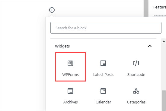 Ajouter le bloc WPForms à votre page ou publication