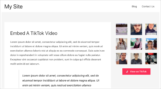 Vue du site TikTok de la barre latérale