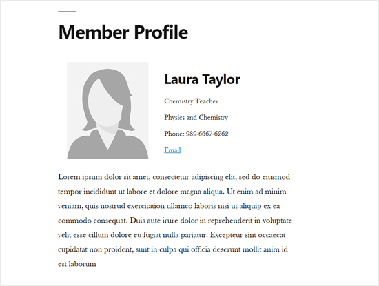 Page unique du profil du membre du personnel dans WordPress