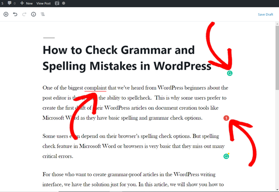 Suggestions de grammaire sur un article WordPress