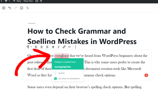 Corriger les erreurs d'écriture avec Grammarly dans WordPress