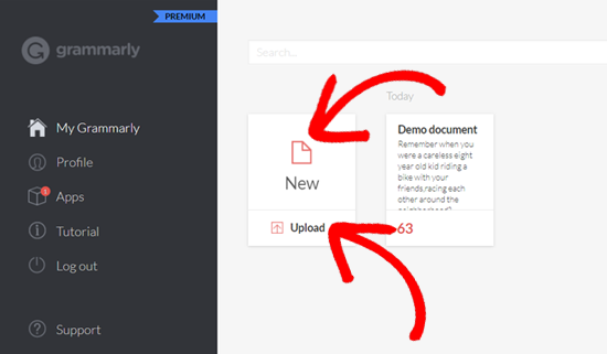 Ajouter un nouveau document dans l'application Web Grammarly
