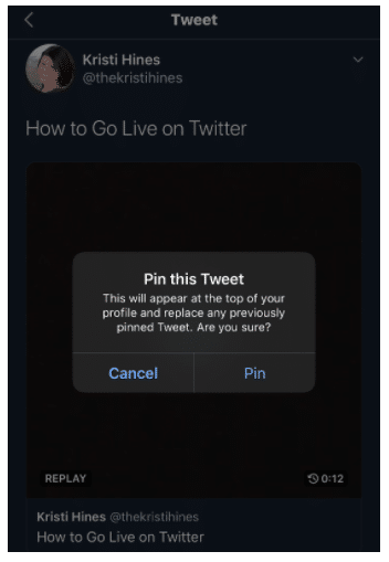 Épingler cette option de tweet