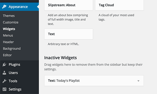 Les widgets inactifs peuvent être facilement ajoutés à votre nouveau thème