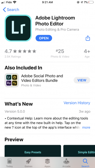 application lightroom dans l'App Store