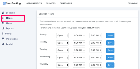 Ajout d'heures d'ouverture dans l'application StartBooking