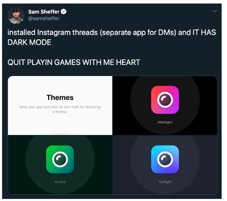 3 thèmes différents en mode sombre Instagram Threads