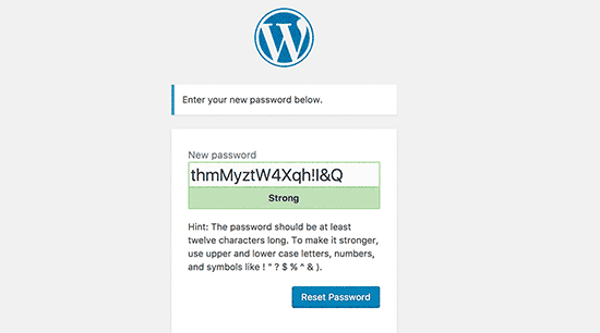 Entrez un nouveau mot de passe pour votre compte WordPress