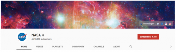 Bannière de la chaîne YouTube de la NASA