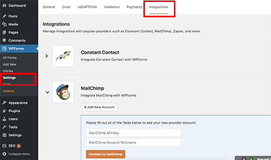 Connectez votre fournisseur de services de messagerie à WPForms