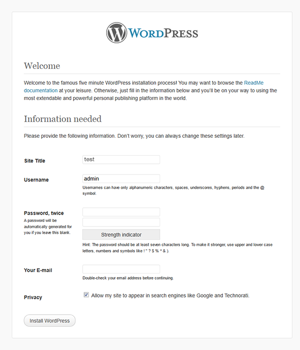 Bienvenue sur l'installation de WordPress