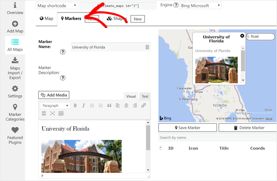 Ajouter un nouveau marqueur pour Bing Map dans WordPress