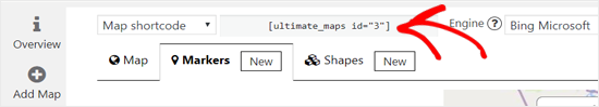 Copiez le shortcode Bing Map à intégrer dans WordPress