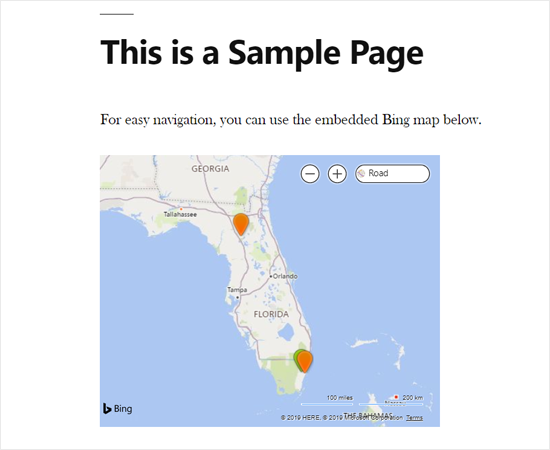 Bing Map intégré à WordPress à l'aide d'un plugin