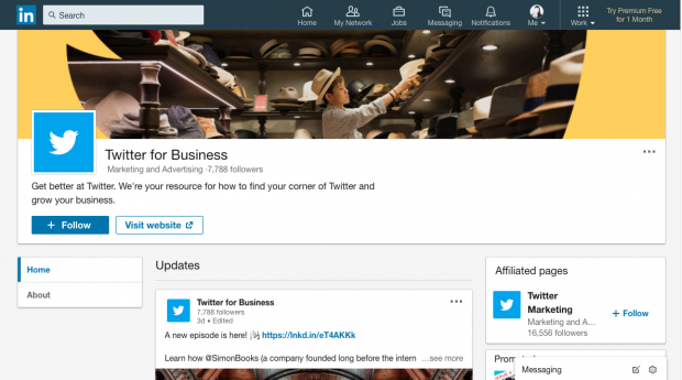 Page de présentation de Twitter pour les entreprises