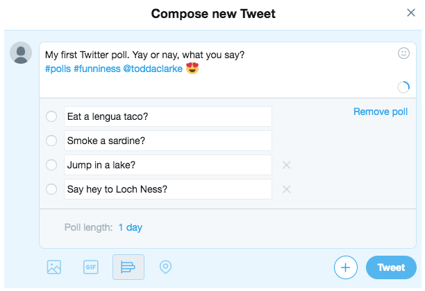Ajouter jusqu'à quatre options pour un sondage Twitter