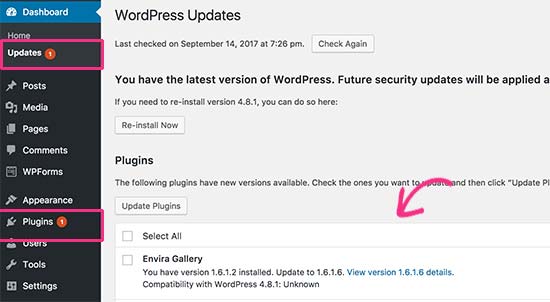 Mise à jour du plugin WordPress disponible