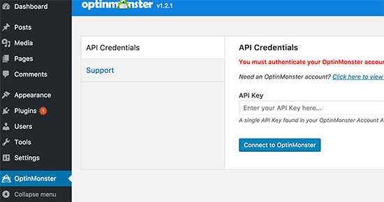 Ajoutez votre clé API OptinMonster