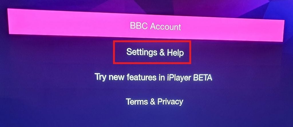 BBC iPlayer, écran de compte BBC