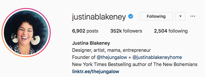 Biographie Instagram de Justina Blakeney
