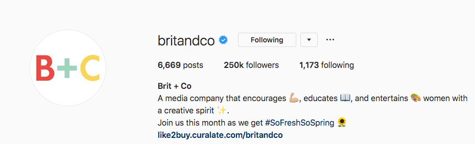 Biographie Instagram pour Brit and Co.
