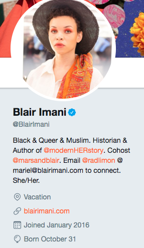 Biographie Twitter de Blair Imani