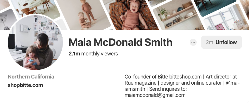 Biographie Pinterest pour Maia McDonald Smith