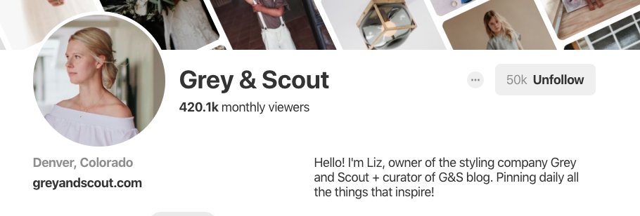 Biographie Pinterest pour Gray & Scout