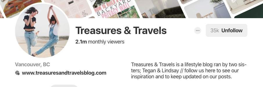 Biographie Pinterest pour Trésors et voyages