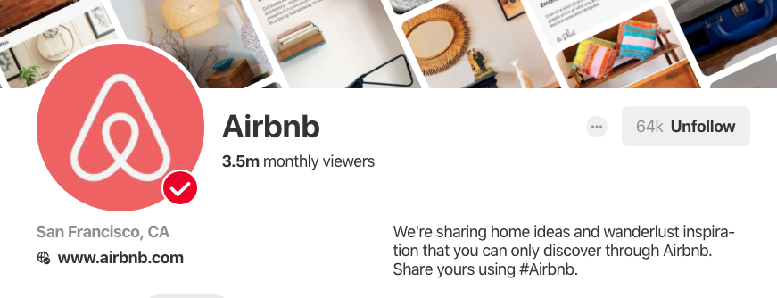 Biographie Pinterest pour Airbnb