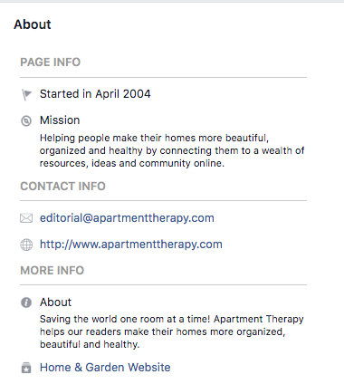 Bio Facebook pour Appartement Therapy
