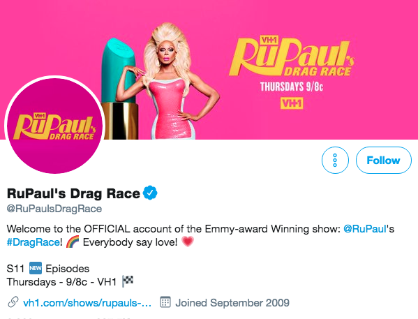 Biographie Twitter pour RuPaul's Drag Race