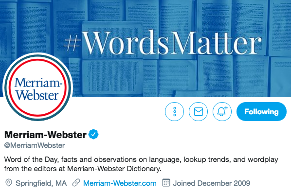 Biographie Twitter de Merriam-Webster