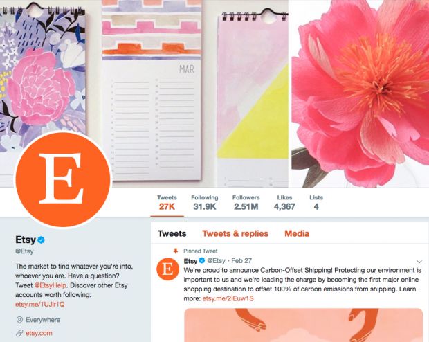 Biographie Twitter pour Etsy