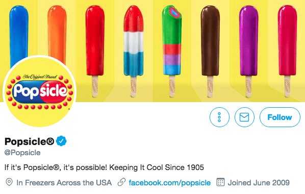 Biographie Twitter pour Popsicle