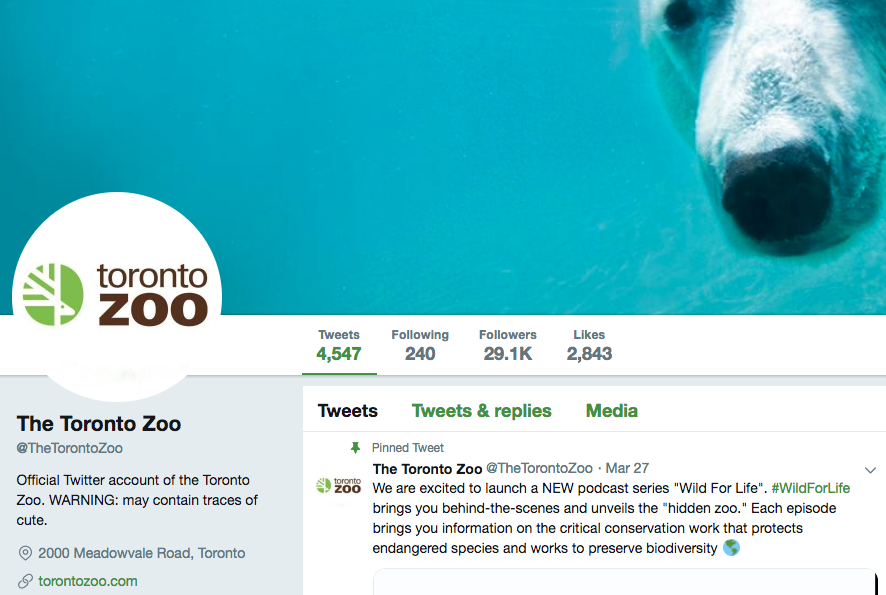 Biographie Twitter du zoo de Toronto