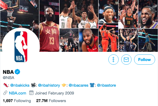 Biographie Twitter pour la NBA