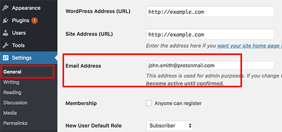 Ajout d'une adresse e-mail d'administrateur dans WordPress