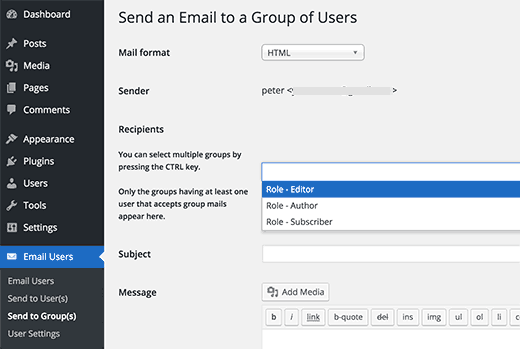 Envoyer un e-mail à des rôles ou groupes d'utilisateurs spécifiques