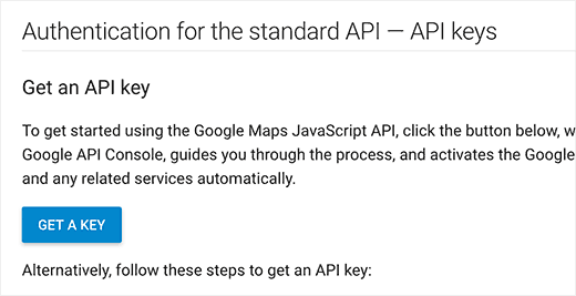 Bouton Obtenir la clé API