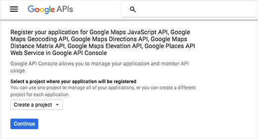 Créer un nouveau projet d'API Google Maps