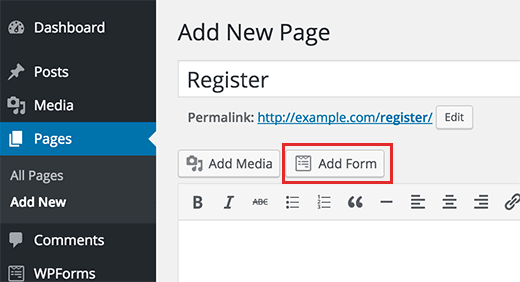 Ajouter un formulaire d'inscription d'utilisateur à une page dans WordPress